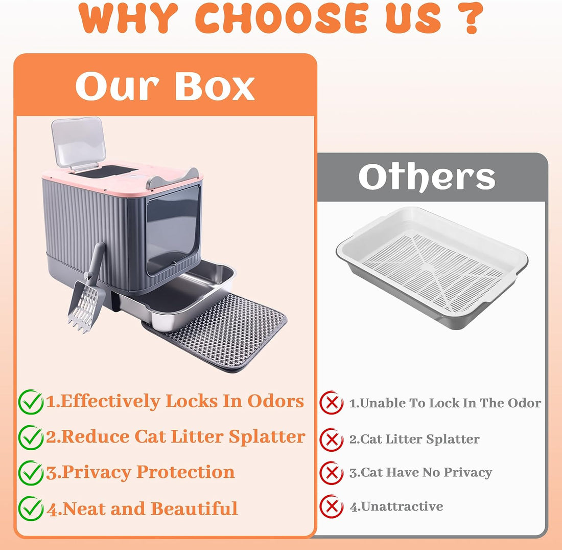 Stainless Steel Cat Litter Box Enclosed, Small, Dual Entry