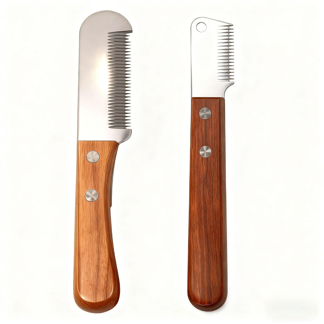 Dog Grooming Carding Tool, Fine and Coarse Wooden Handle Set