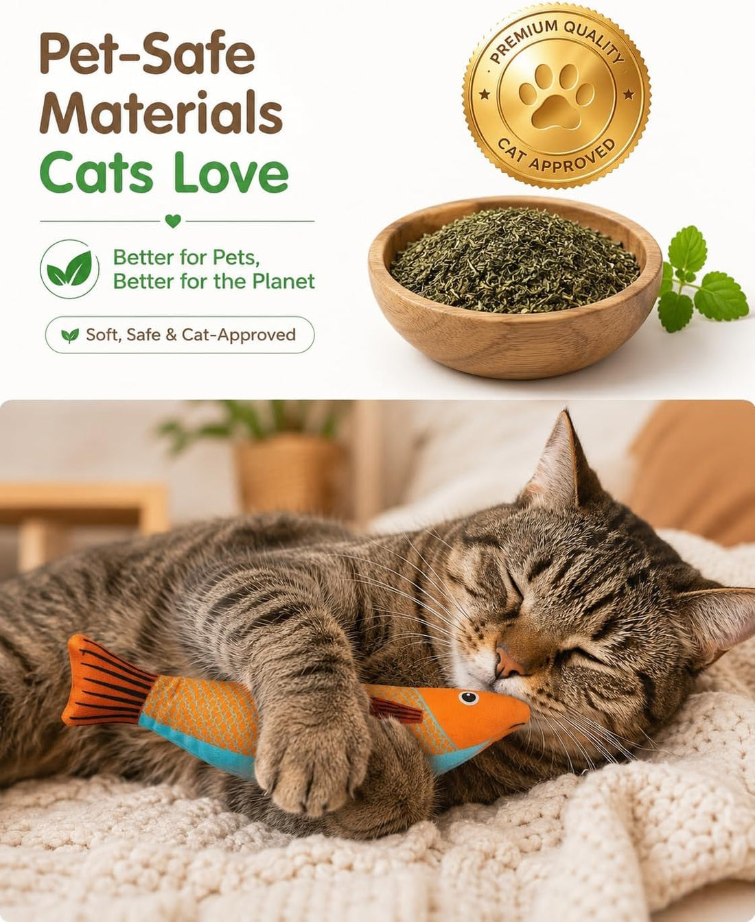 Cat Tunnel Bed with 2 Catnip Fish Toys, Interactive Cat Toys