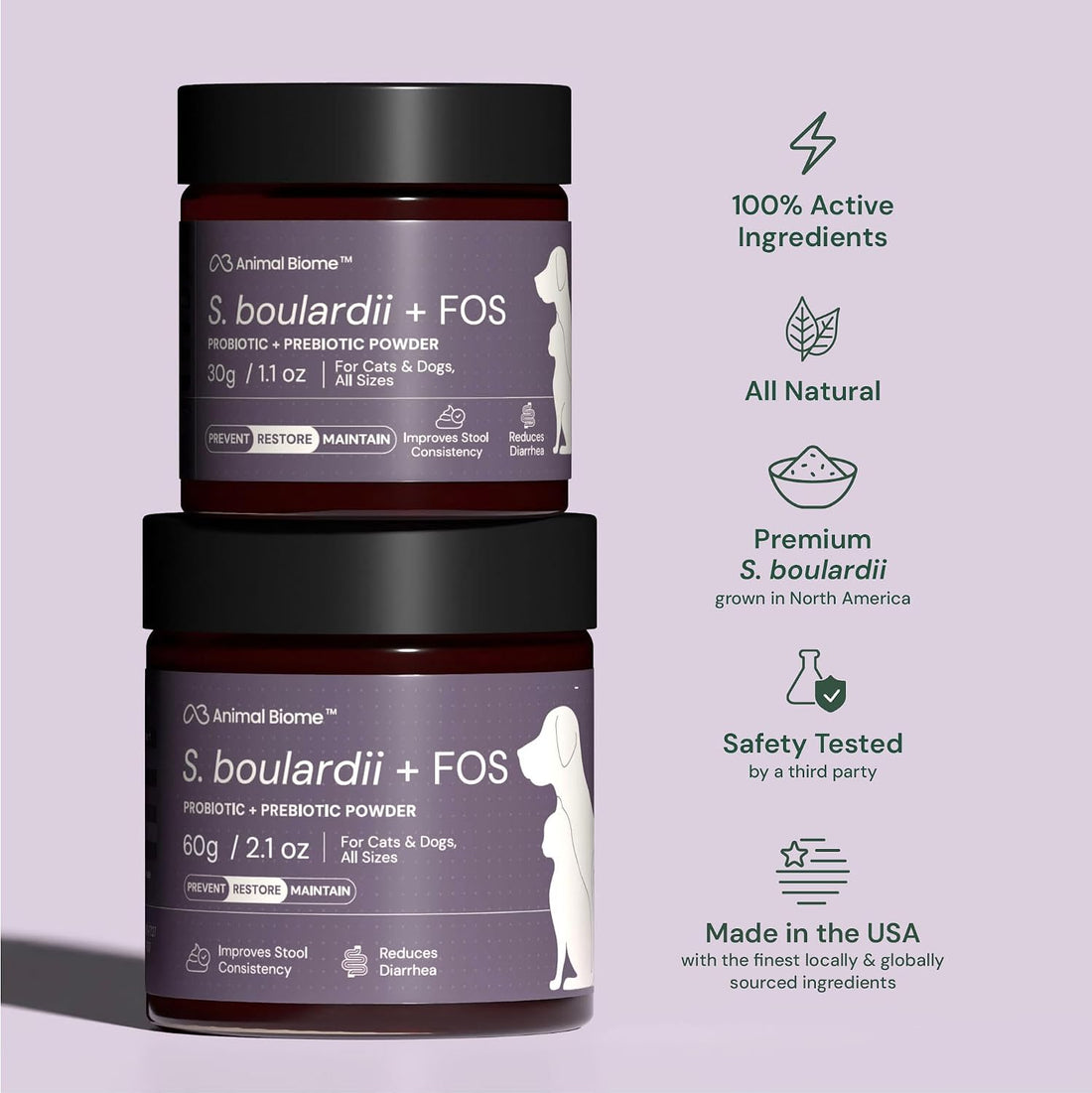 Animal Biome S. Boulardii + FOS Powder Probiotics for Dogs & Cats 30g