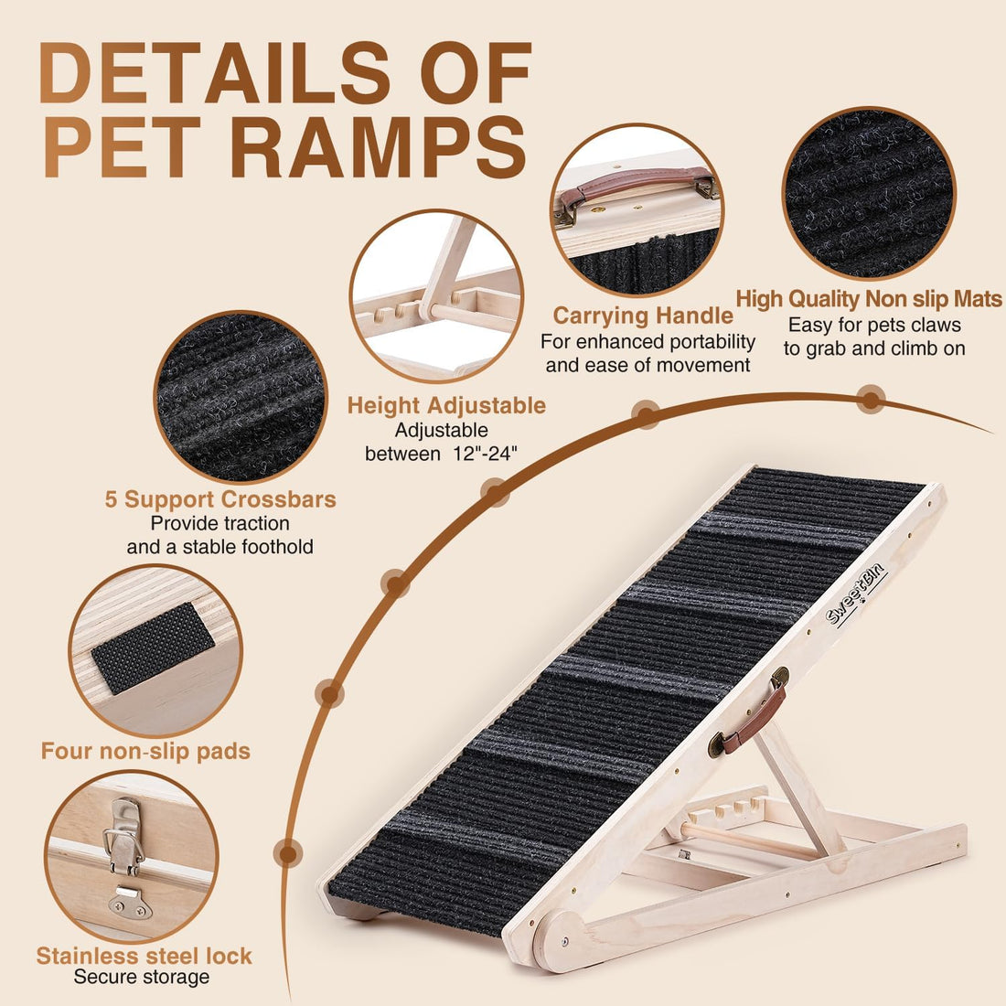 Dog Ramp for Bed - Foldable Small to Large Dog Ramp for Couch
