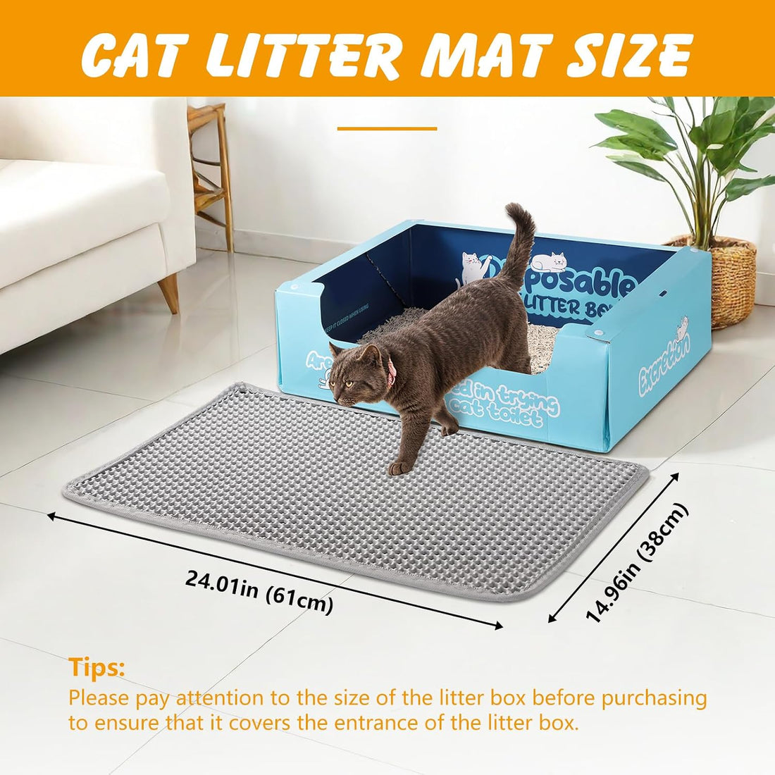 ondware Cat Litter Mat 24 x 15 in, Double Layer, Waterproof, Gray