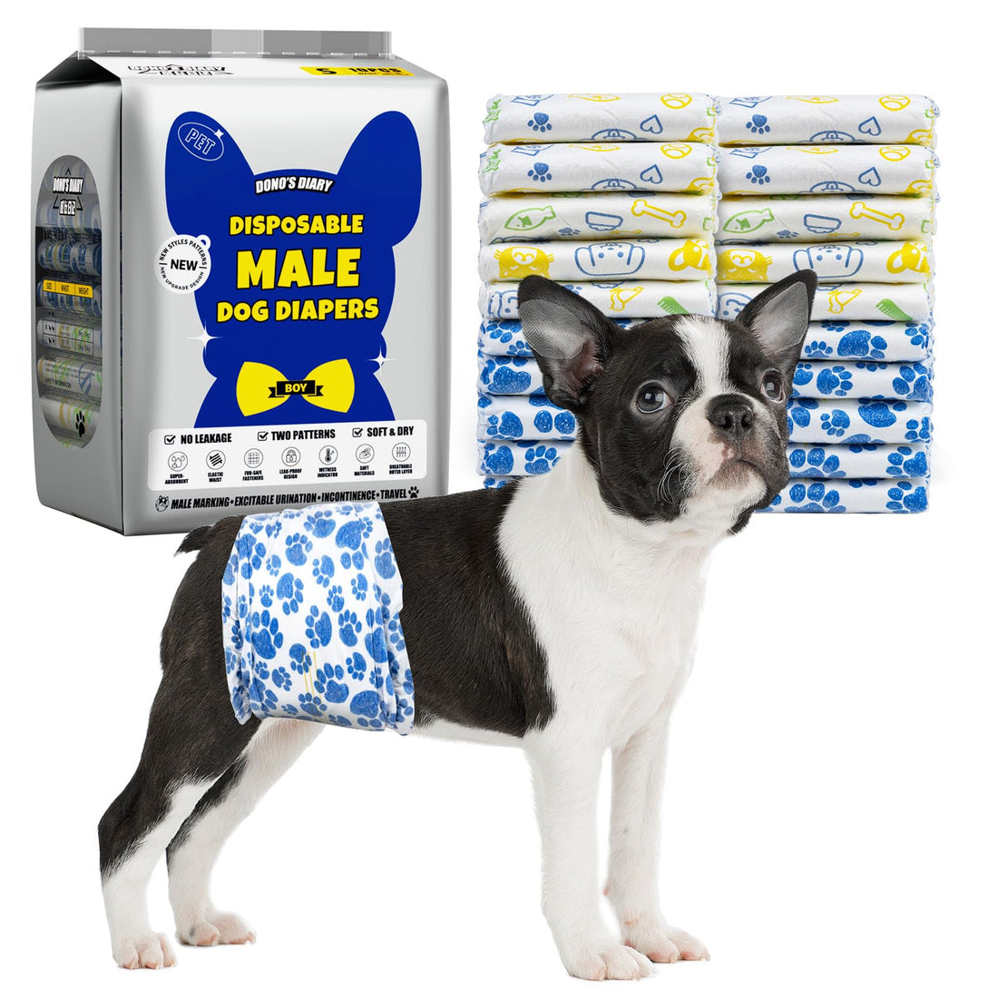 Dono Dog Diapers Male, Disposable Male Dog Wraps 60ct
