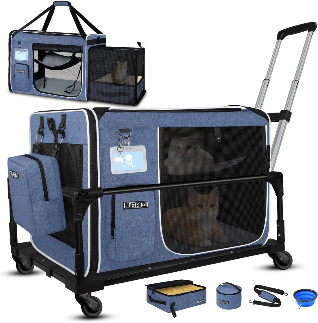 Petskd Side Expandable Extra Large Cat Carrier with Litter Box