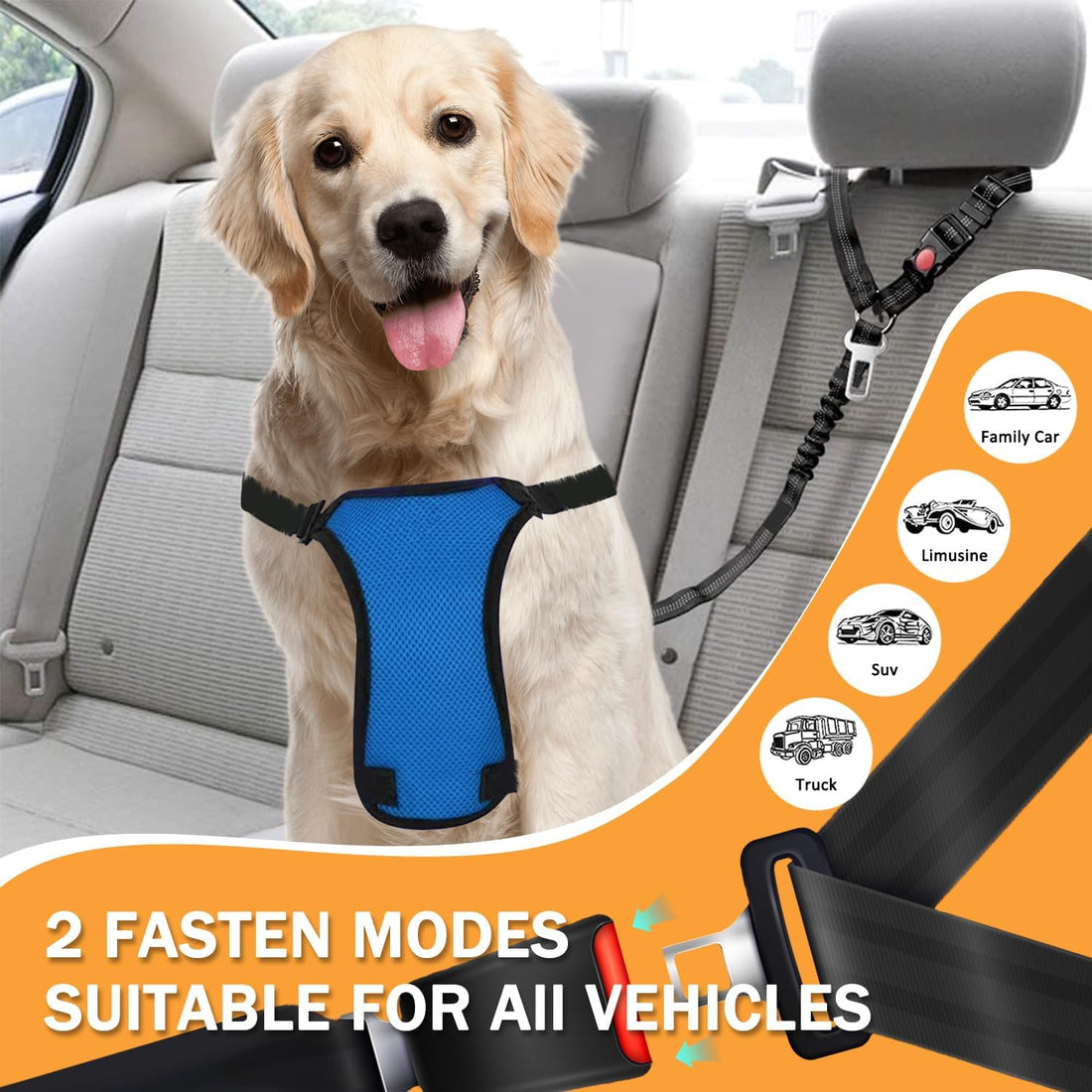 Vehicle Harnesses, 2 in1 Dog Belts for Cars