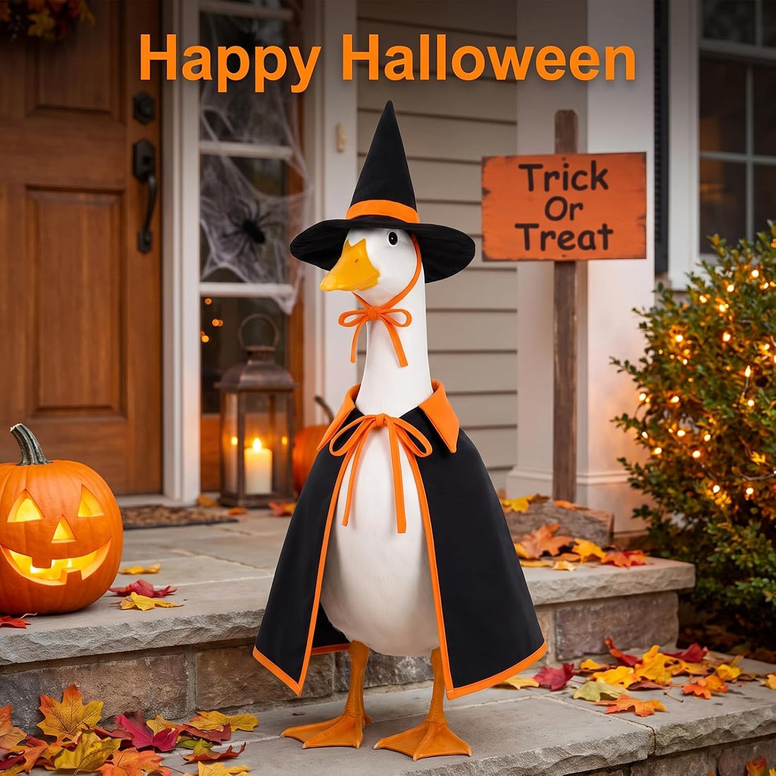 Halloween Porch Goose Outfit Witch Cape Hat Set 23'' Fall Goose