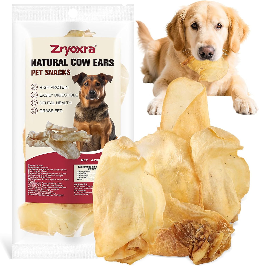 100% Natural Real Cow Ears for Dogs - Single Ingredient Dental Chew