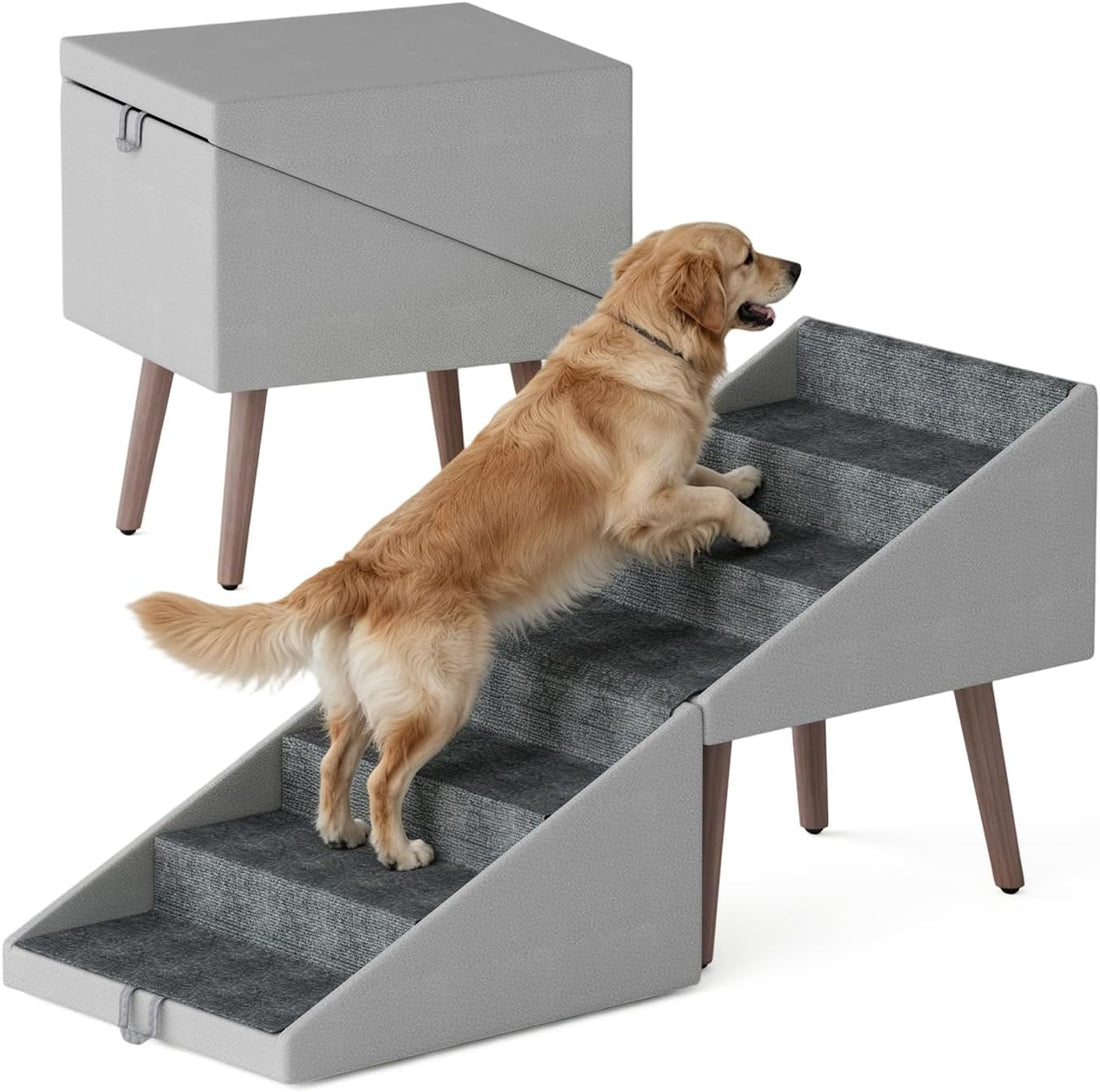 Dog Stairs for High Bed & Couch, 2-in-1 Foldable Ottoman Dog Ramp