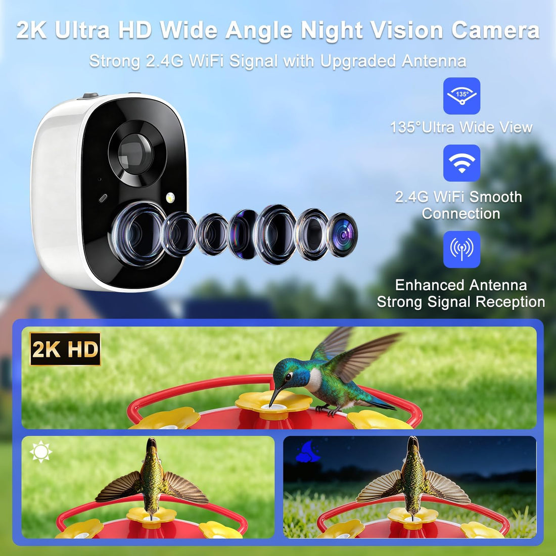 Hummingbird Feeder with Camera,2K FHD Live View & Auto Capture Bird