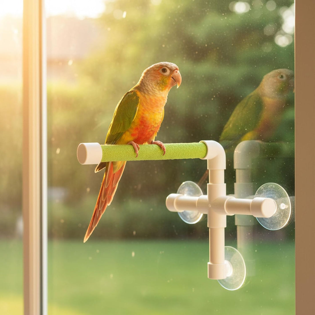 Hypeety Portable Suction Cup Bird Window and Shower Perch Toy Parrot