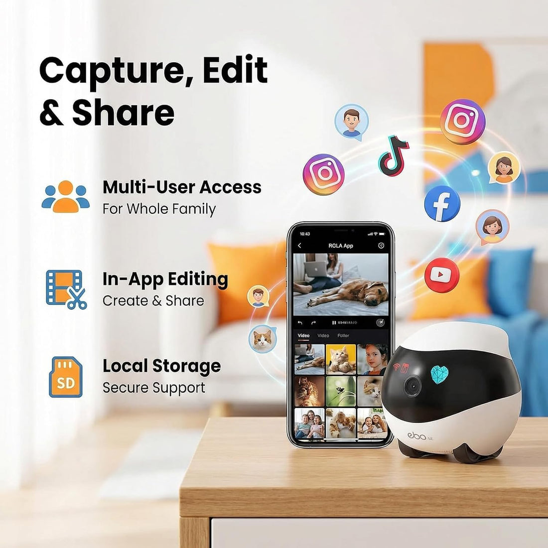 Enabot EBO SE Rolling Robot Camera with 2-Way Talk,Pet Indoor Home