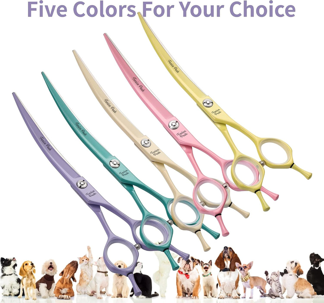 Fenice Peak Curved Dog Grooming Scissors with Violet Color Coating