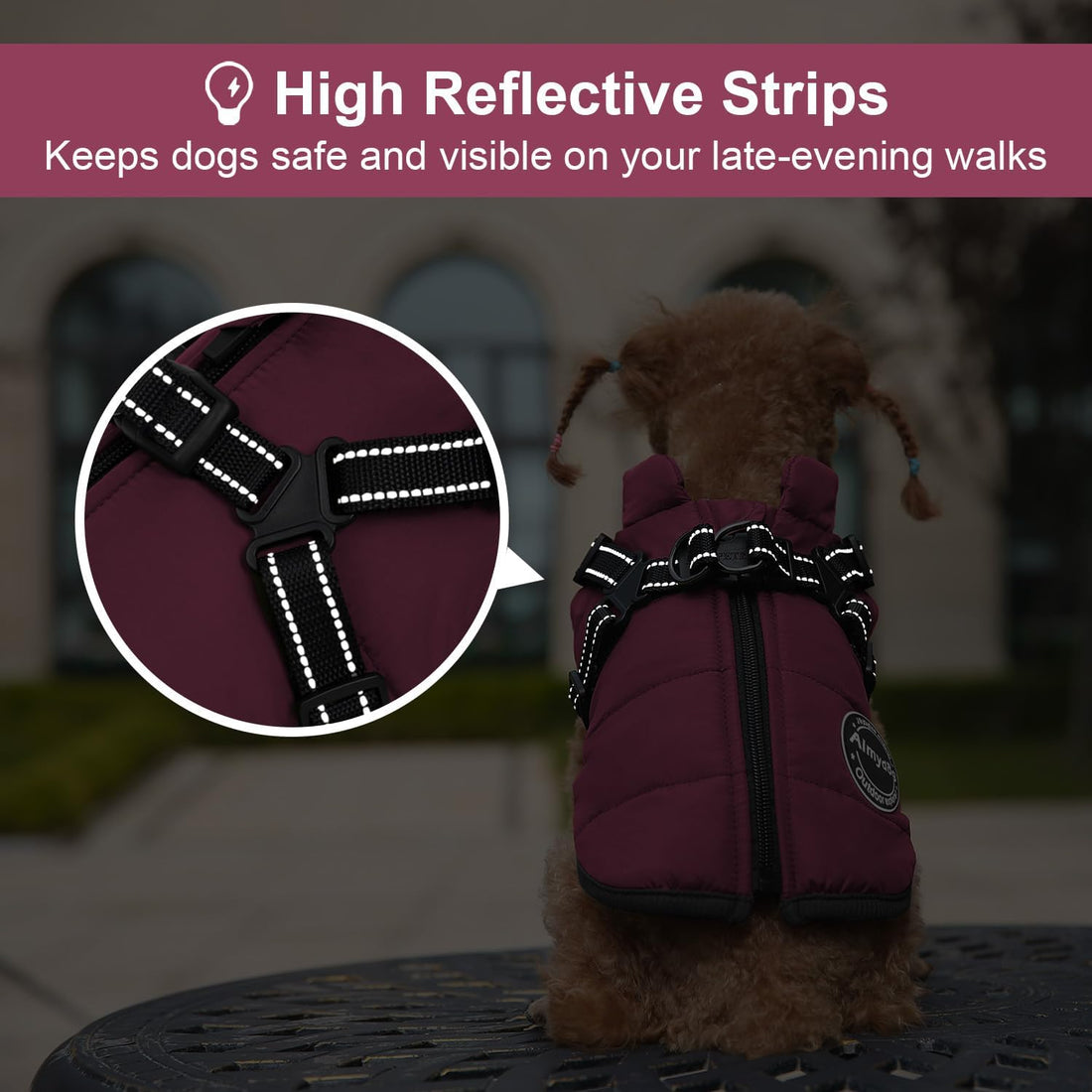 Warm Dog Winter Coat, Dog Cold Weather Jacket with Built-in Harness