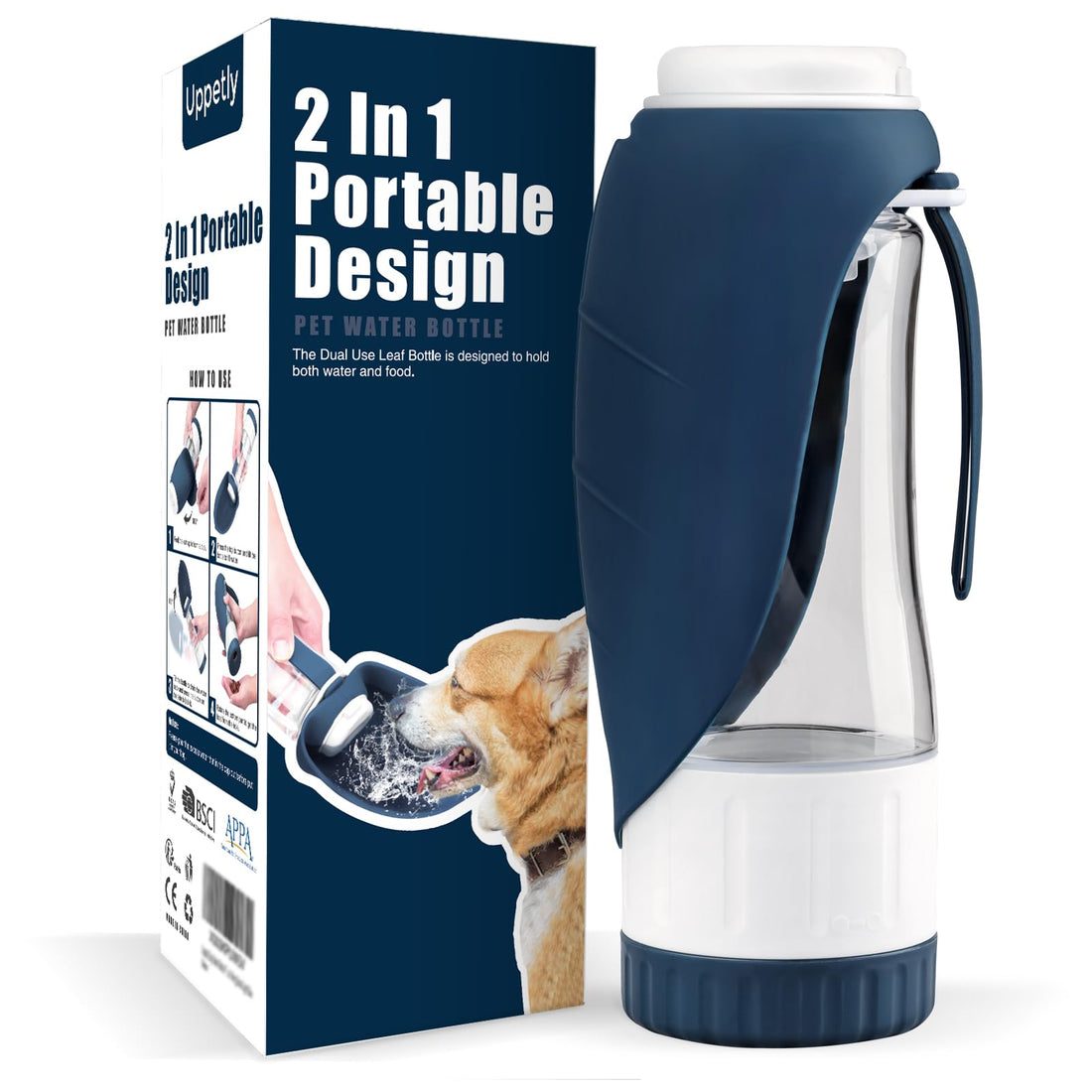 Uppetly Dog Water Bottle, Pet Water Bottle with Food Container