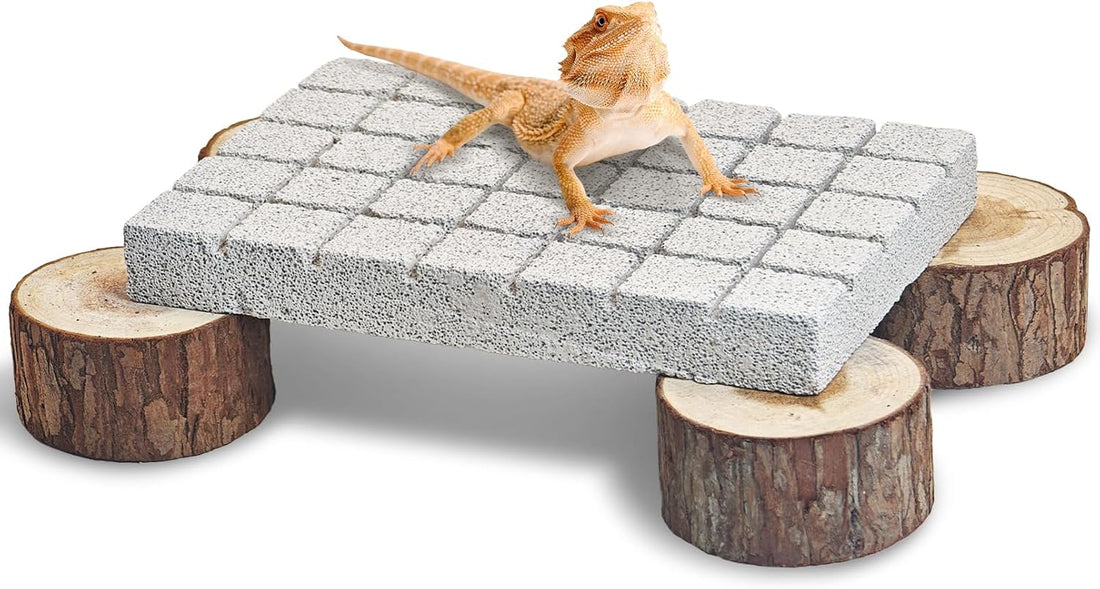 Lizard Scratching Pad, Volcanic Rock Basking Platform with Wooden