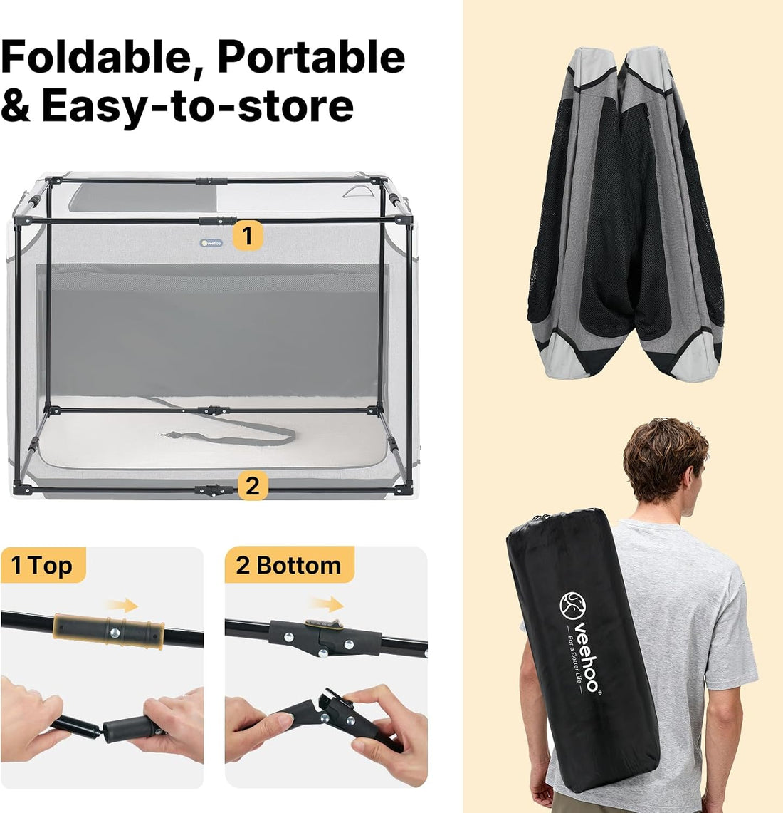 Veehoo 42" Collapsible Dog Crates for Large Dogs