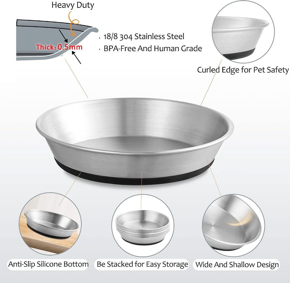 WROSWT Stainless Steel Cat Bowls,Whisker Friendly Shallow Cat Dishes