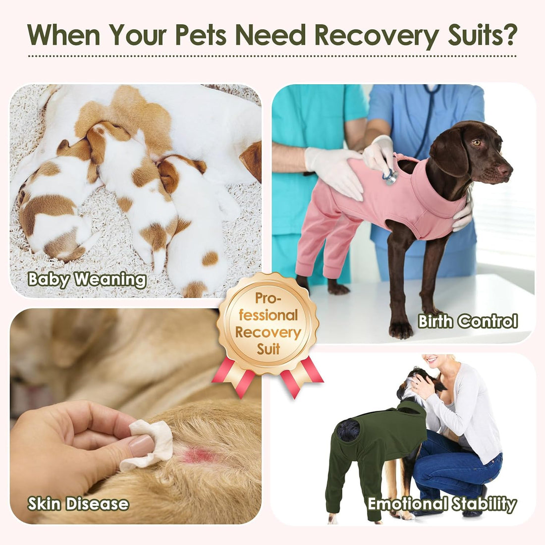 KOESON Back Zipper Dog Surgery Recovery Suit with Rear Leg Sleeve