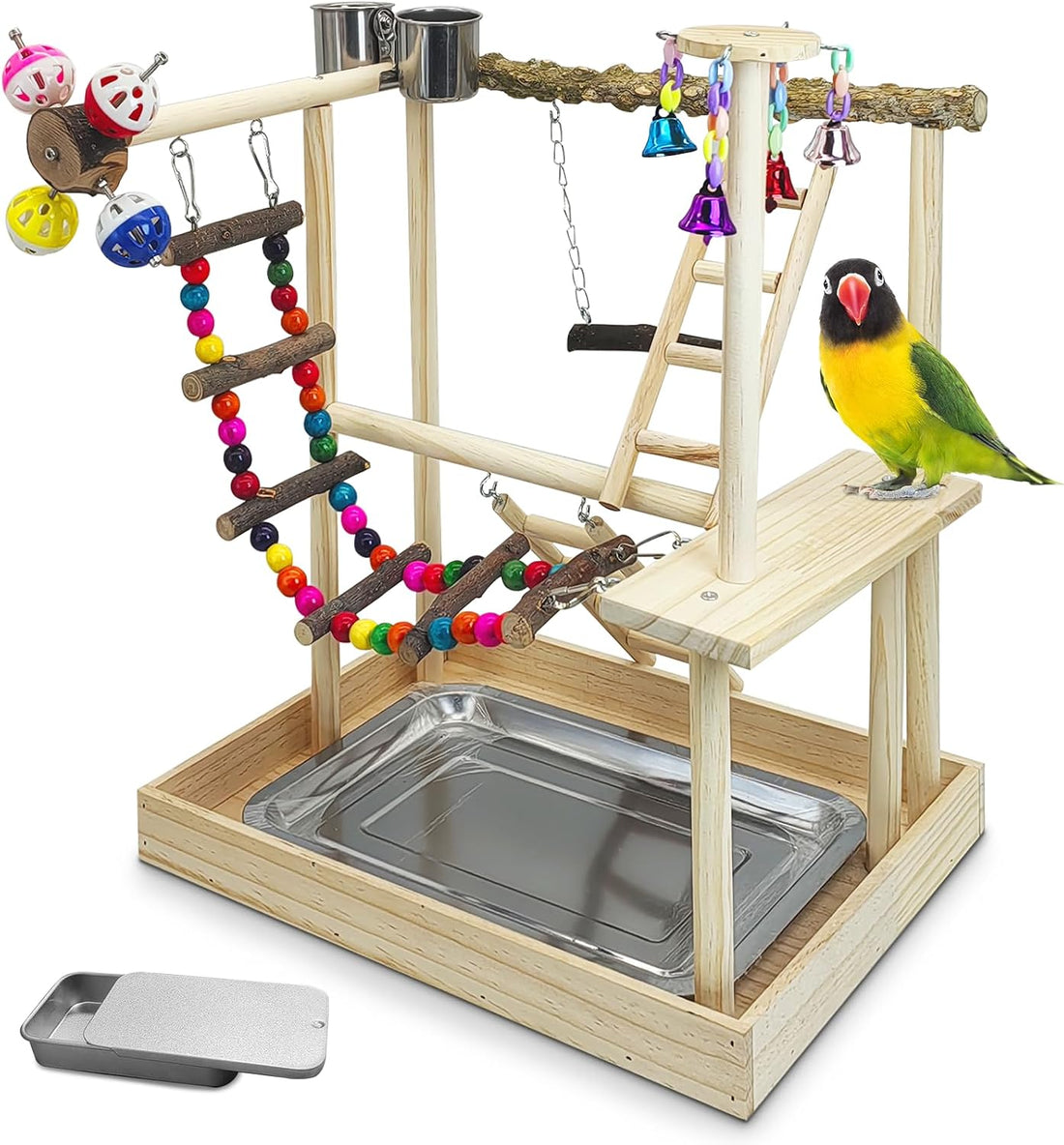 PINVNBY Bird Playground Parrot Natural Wooden Perch Stand Birds Gym