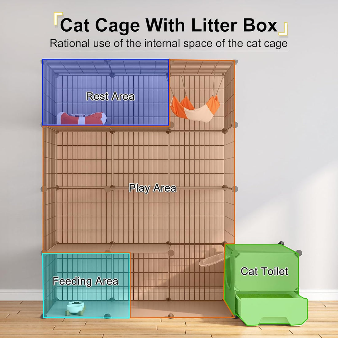 Oneluck Cat Cage with Litter Box,4-Tier DIY Enclosures Large Playpen