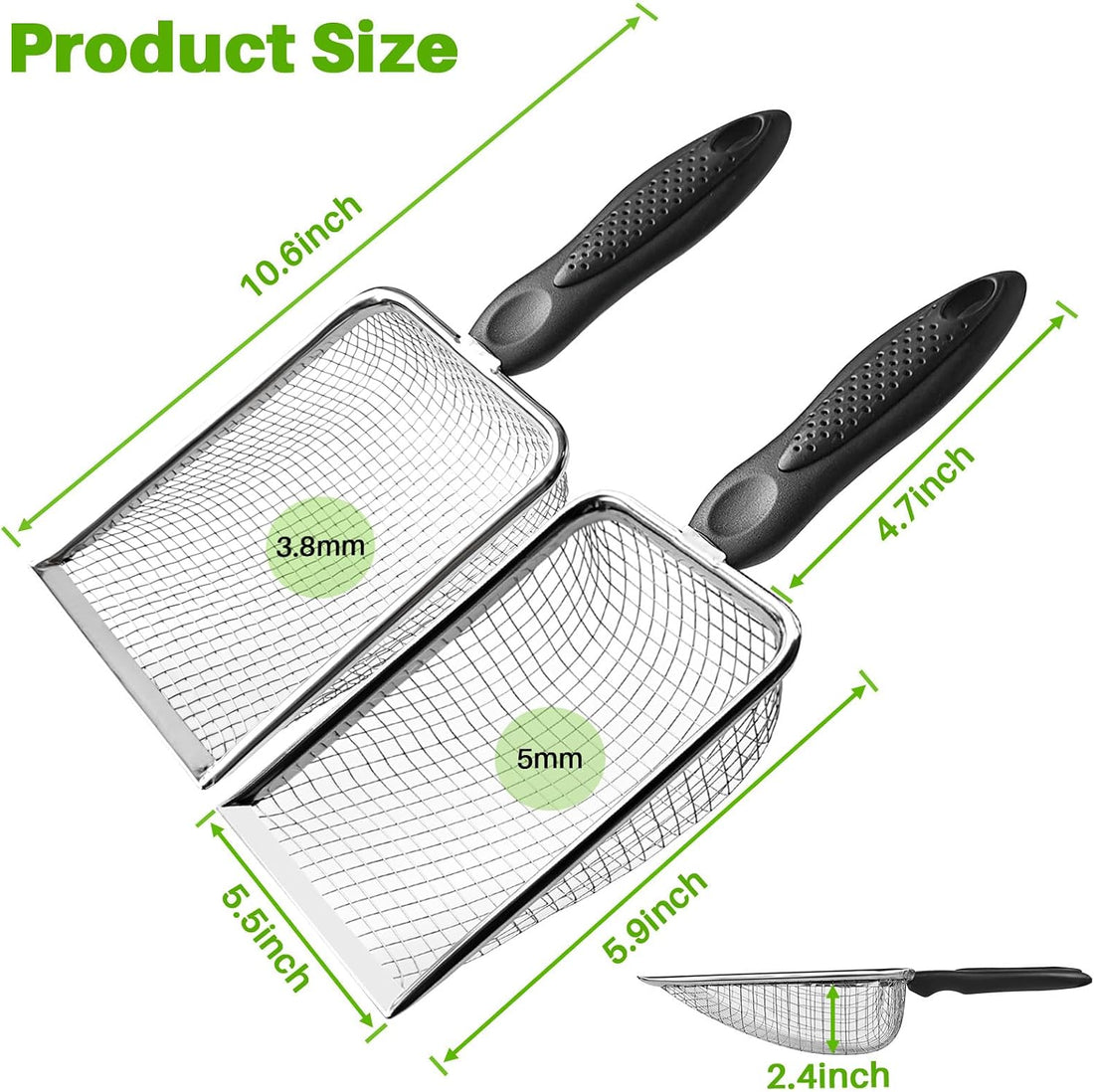2 Pack Cat Litter Scoop with 3.8mm & 5mm Mesh
