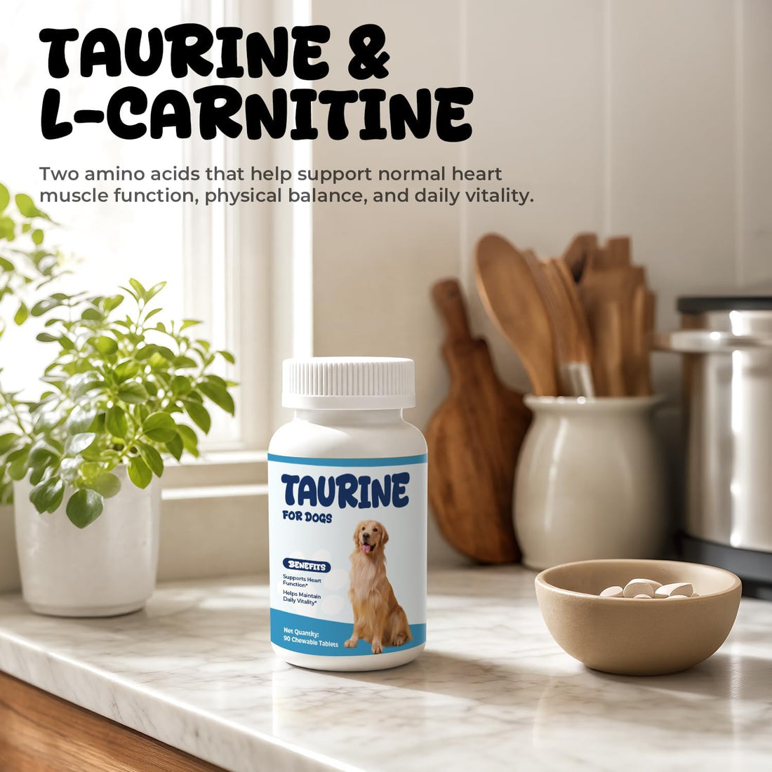 Taurine for Dogs, Heart Function & Energy Support, L-Carnitine Tablets