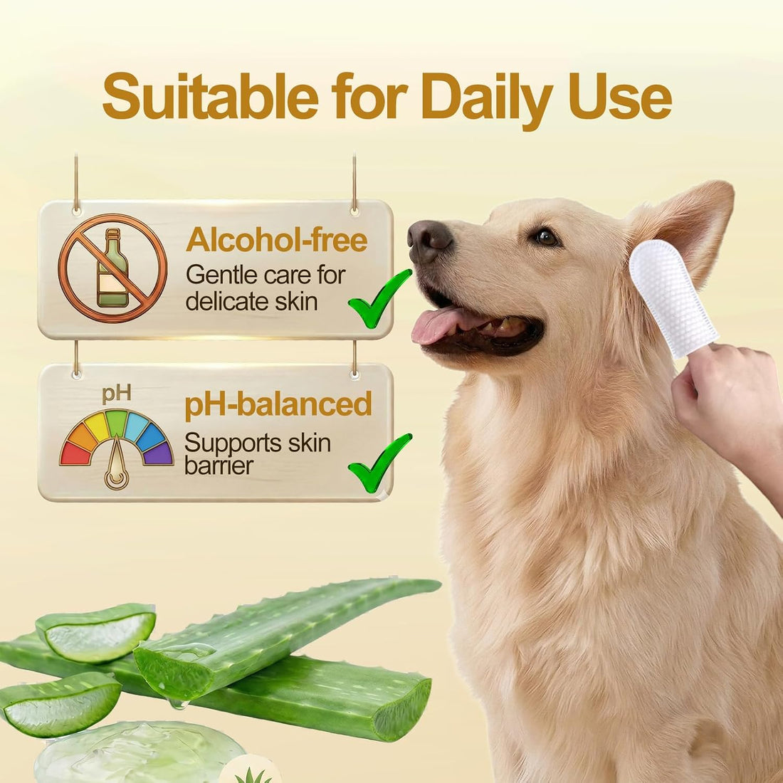 Dog Ear Finger Wipes for Dogs & Cats, Green Tea Scent, 50 Count