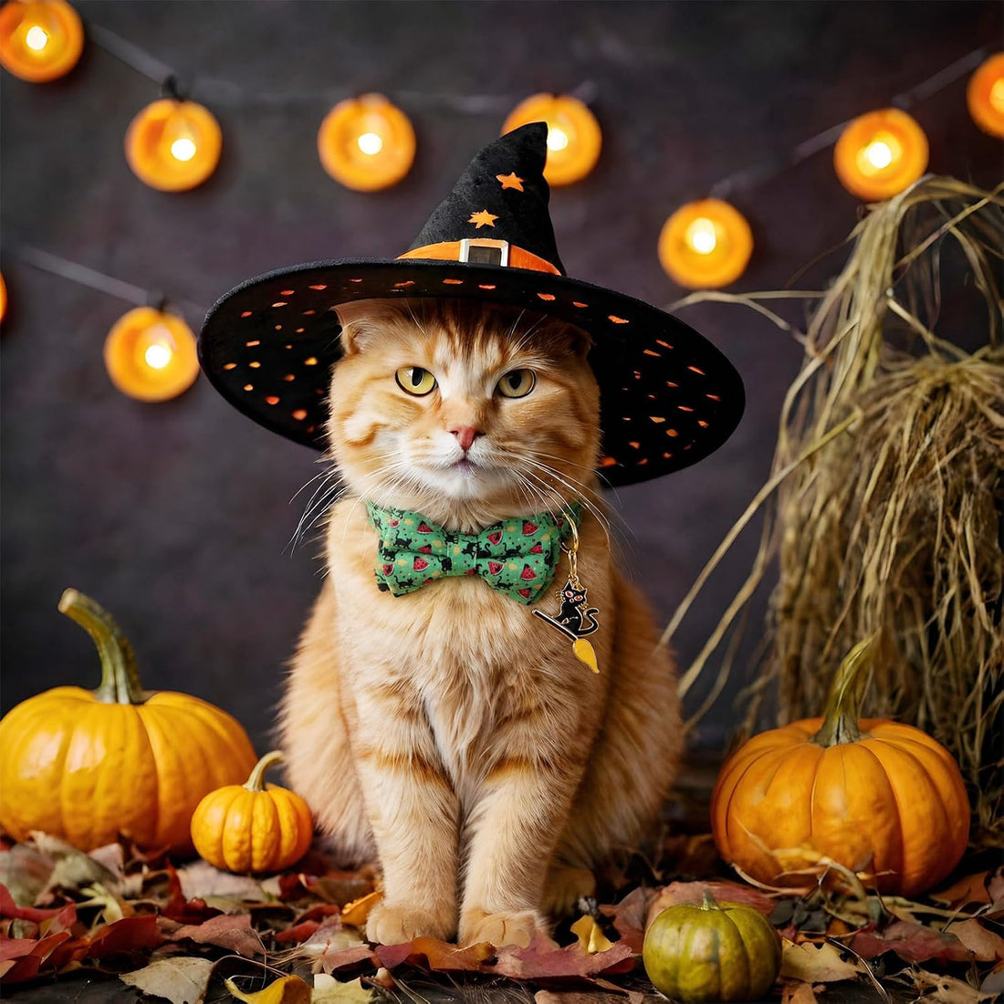 6 Pack Halloween Cat Collar with Bow Tie and Bell Breakaway Cat