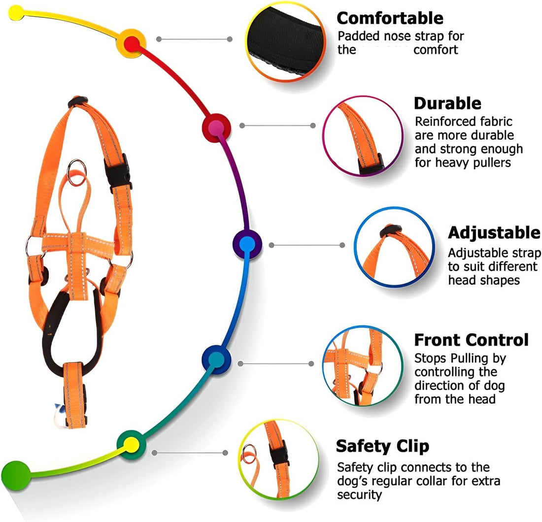 Adjustable Dog Headcollar Muzzle, Nylon, Orange