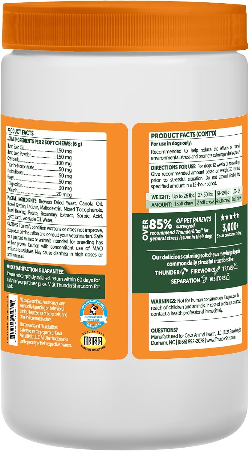 ThunderBites Hemp Calming Chews For Dogs, 60 Count