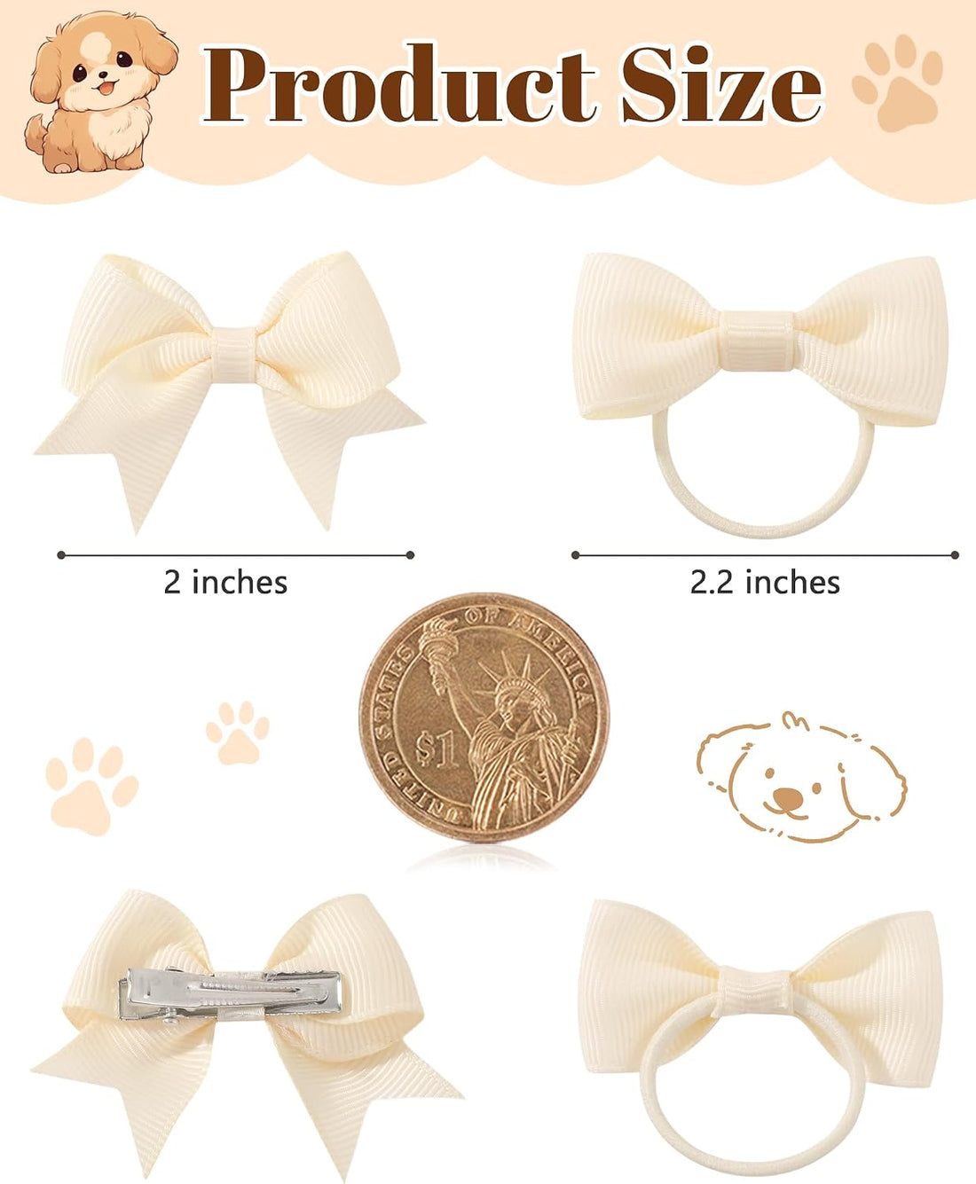 yoyokid 40PCS 2Inch Puppy Dog Hair Bows with Clips & Rubber Bands