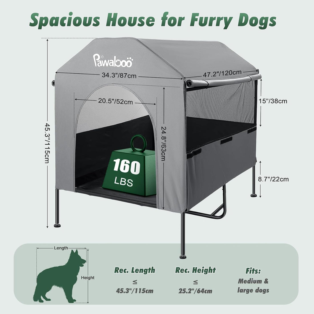 Pawaboo 47" XL Dog House Outdoor Weatherproof