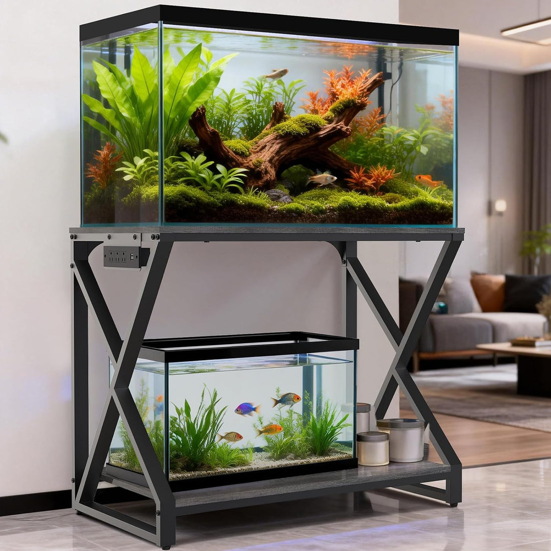 fishkeeper Heavy Duty 50 Gal Aquarium Stand with Charging Station