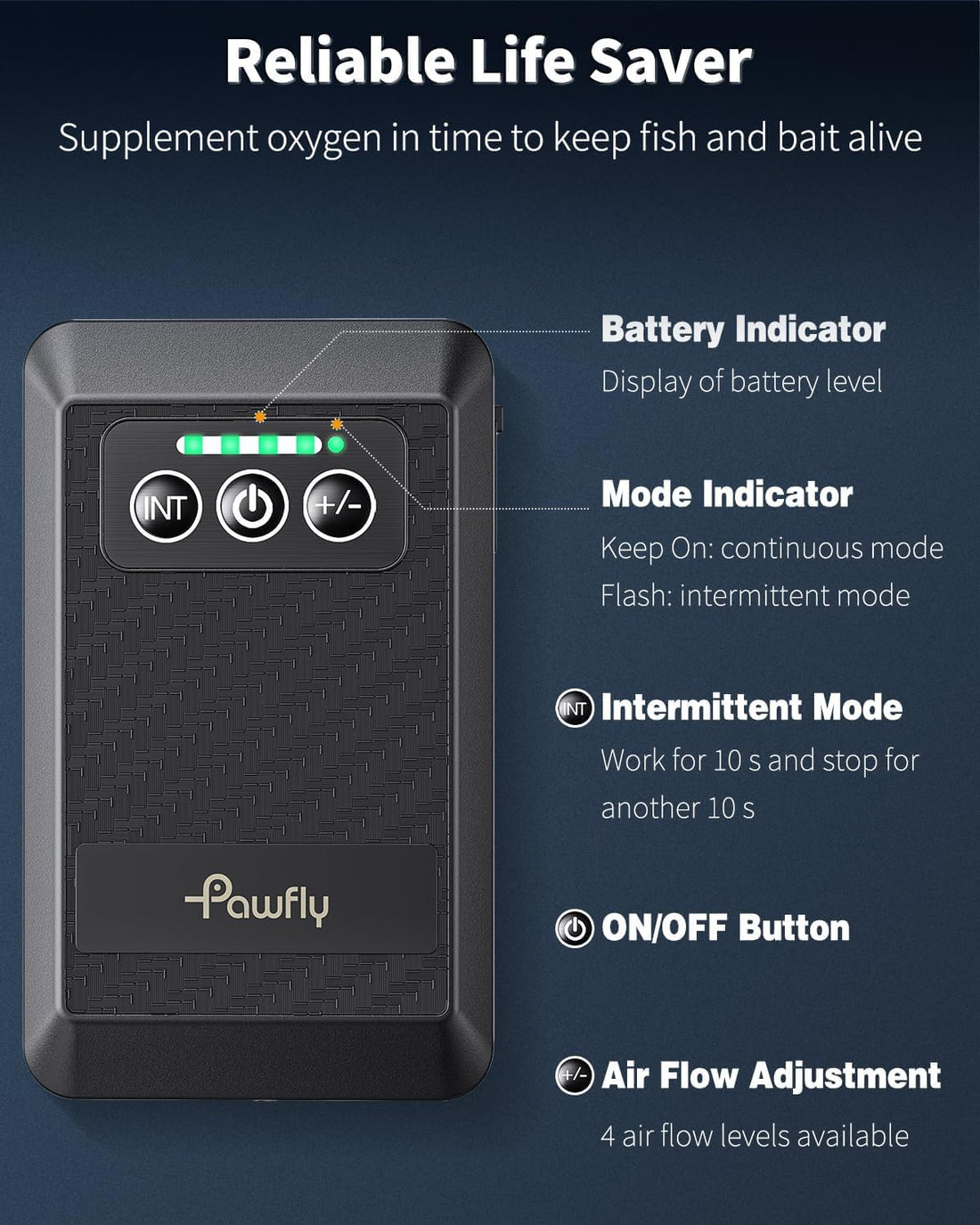 Pawfly Aquarium Lithium Battery Powered Air Pump USB Rechargeable