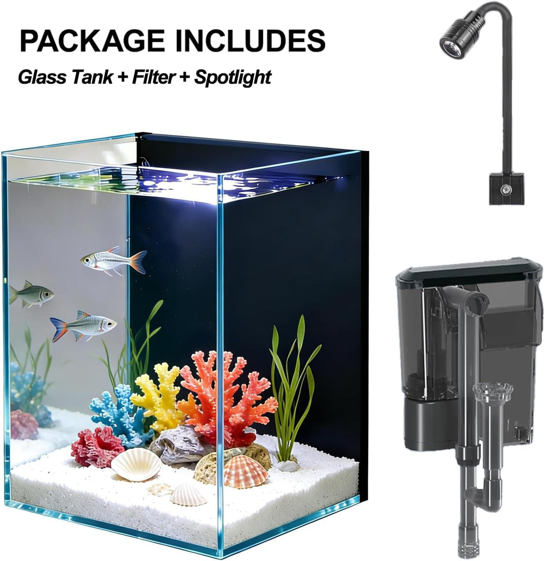 Betta Fish Tank kit,Small Nano Glass Fish Tank Start Kit