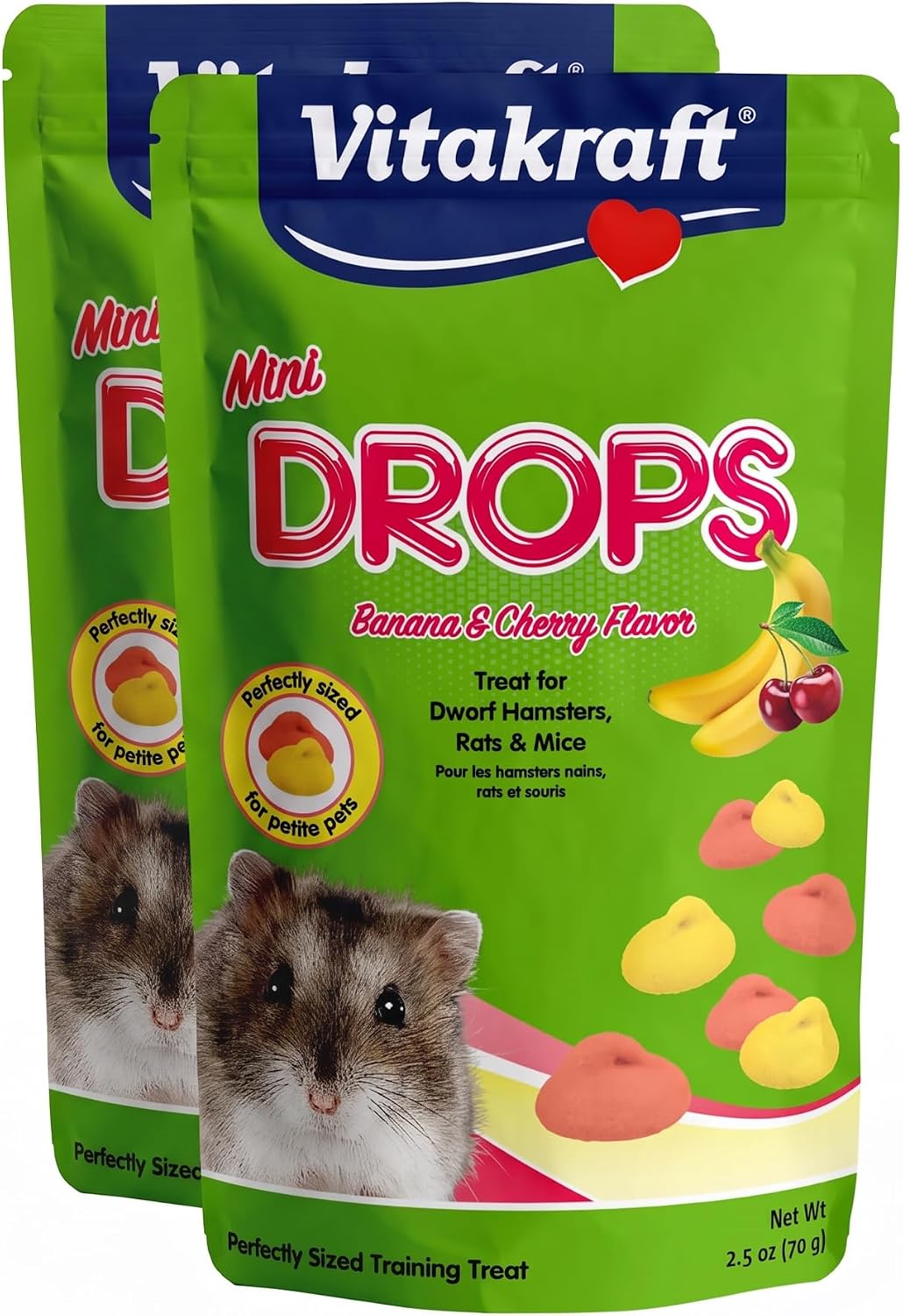 Vitakraft Mini Drops Dwarf Hamster/Rat/Mouse Treat Cherry-Banana 2.5