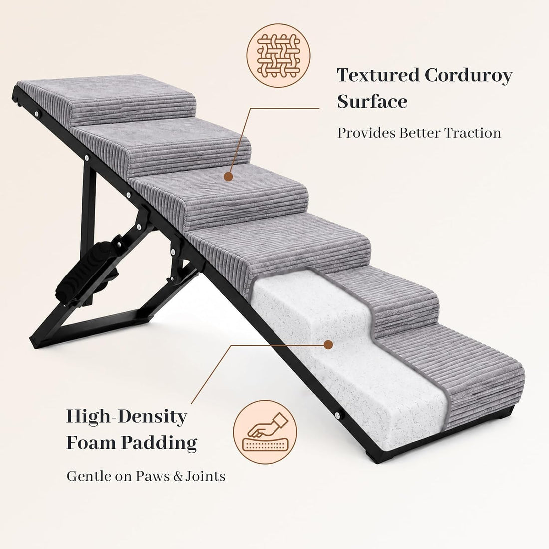 Dog Ramp for Bed, Foldable Dog Ramp, 5 Adjustable Heights, 13"-19"
