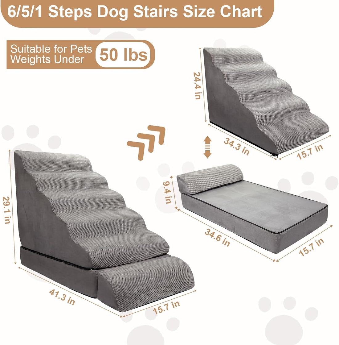 Dog Stairs for High Beds 30-36" H 6-Step Pet Stairs for Large Dogs