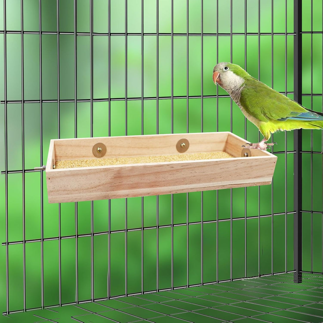 Bird Feeding Cups, Natural Wooden Parrot Perch Stand, Birds Food Dish