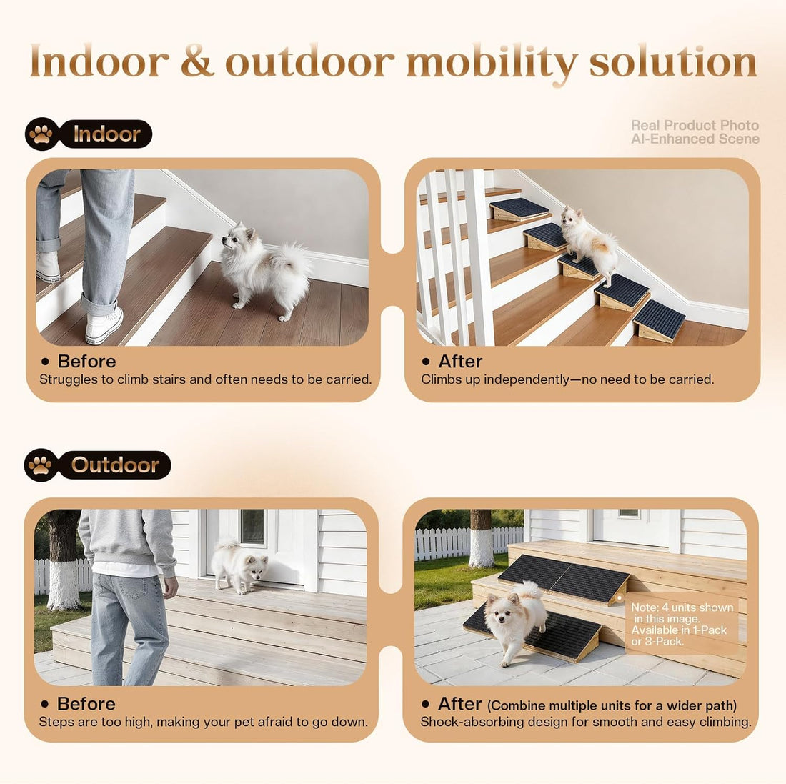 Adjustable Dog Ramp for Stairs with 3 Heights