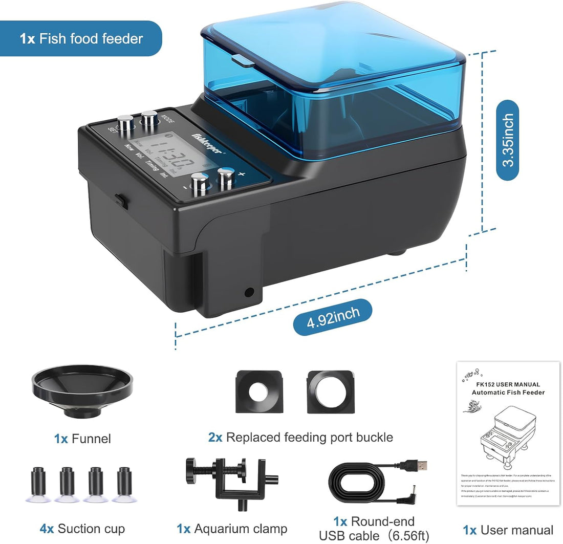 fishkeeper Automatic Fish Feeder Rechargeable, 3 Feeding Modes USB