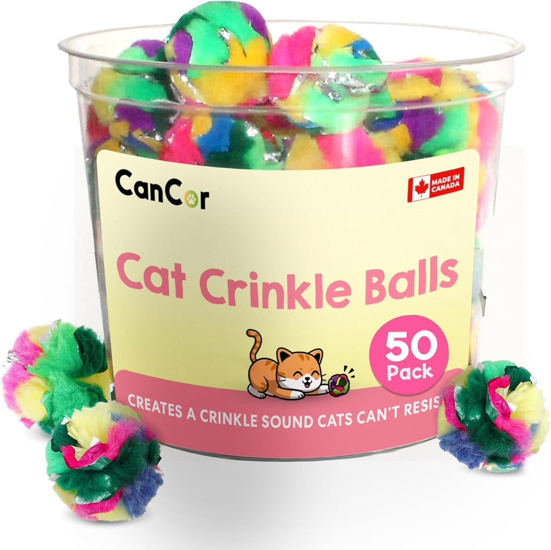 Crinkle Balls for Cats, Mini 1.5 Inch, 12 Pack, Crinkle Cat Toy