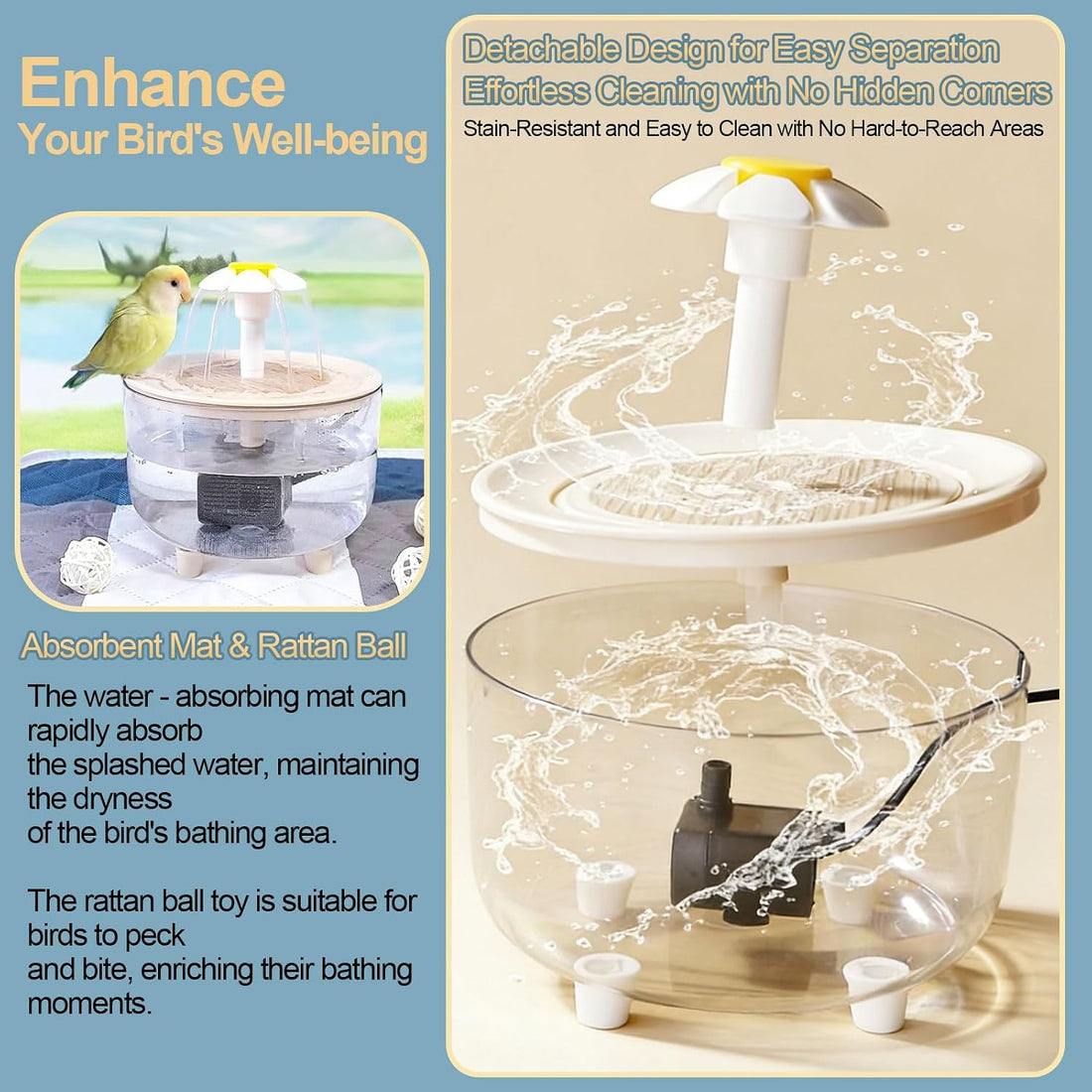 kathson Automatic Bird Bath Shower Fountain for Parrot Bathing