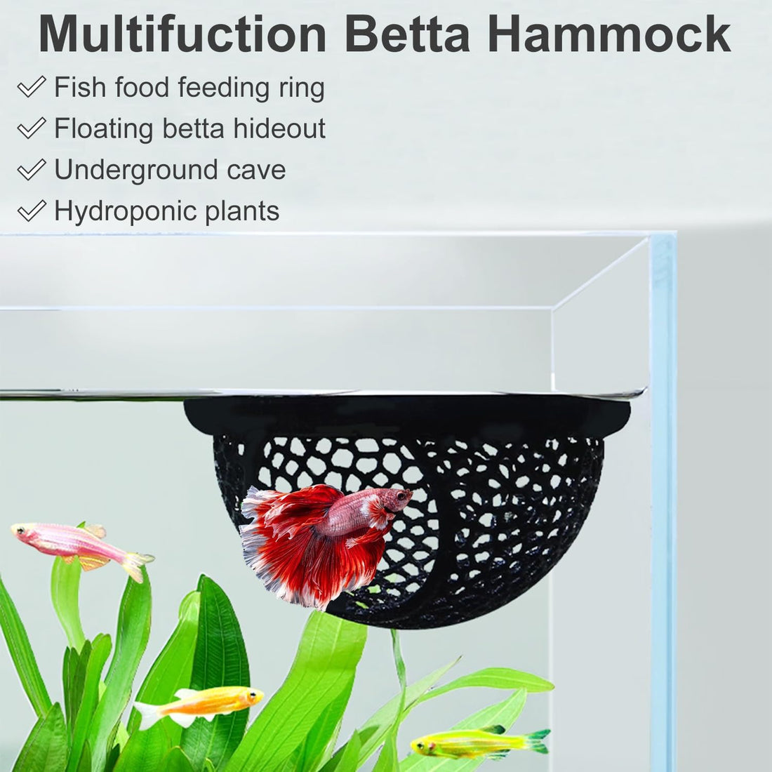 Floating Betta Hammock and Feeding Ring, Aquarium Beta Hideout, Cave