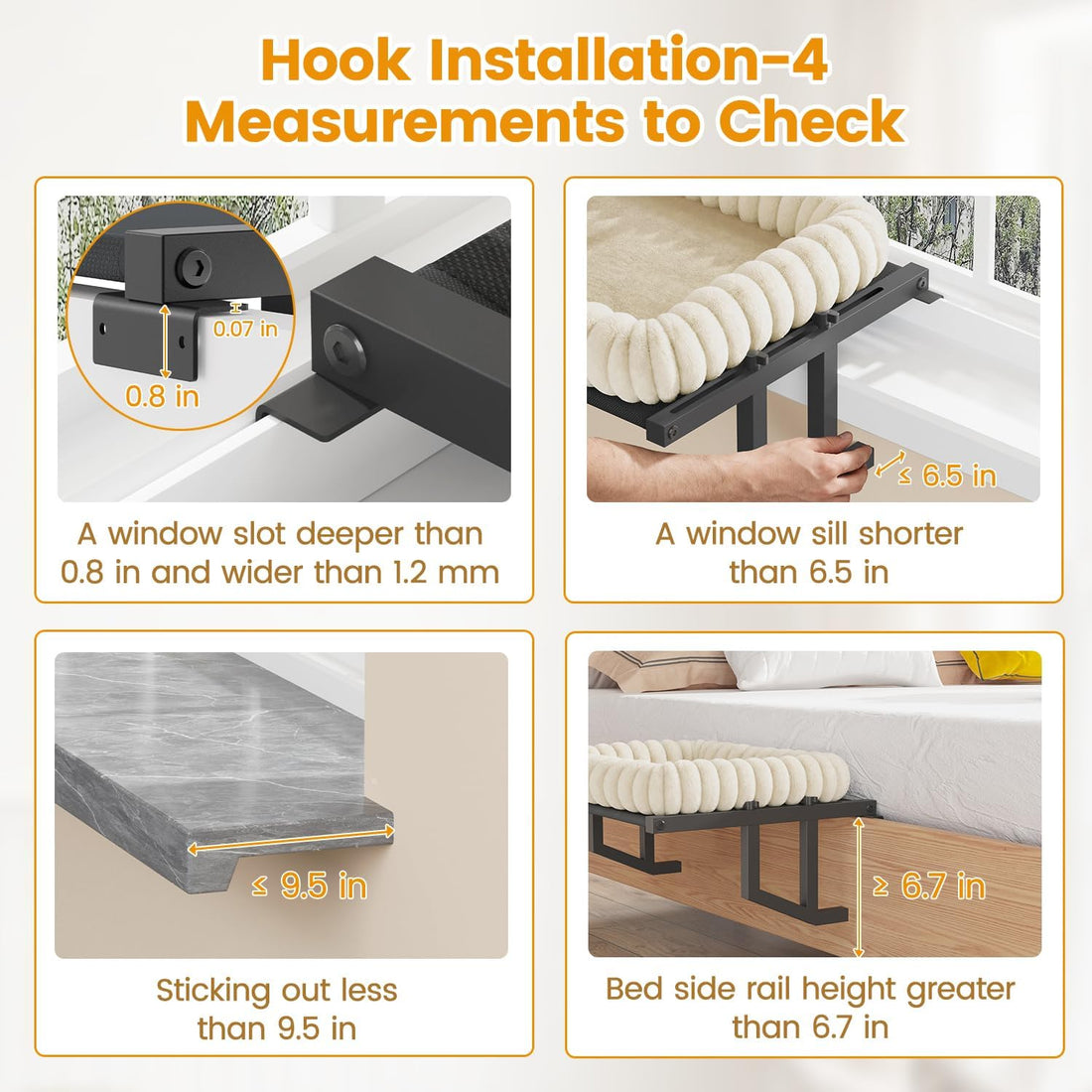 Cat Window Perch, 24" Large Hammock for Inside Sill, Dual-Mount