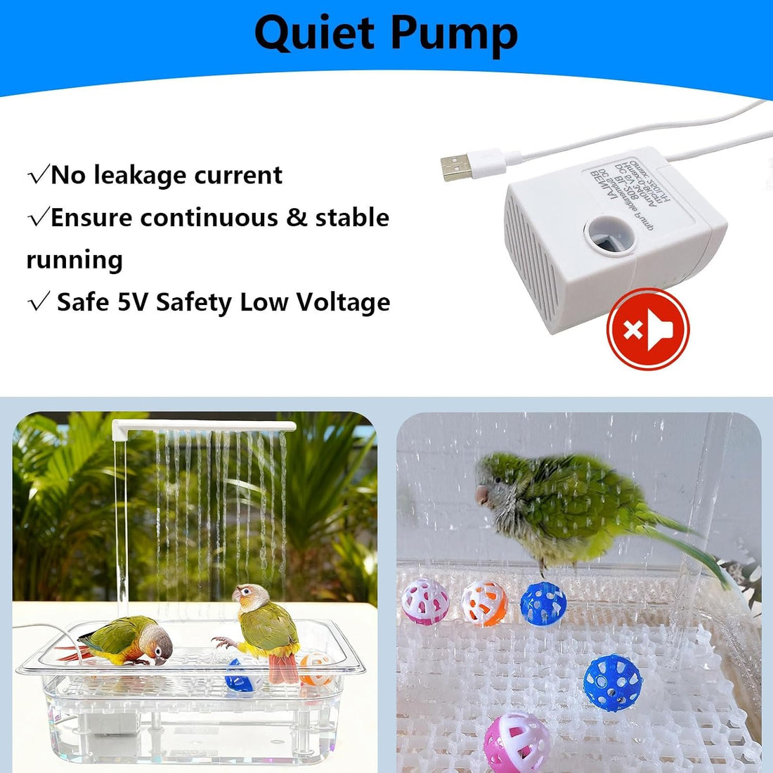 Parakeet Bird Bath with Pump,Large Automatic Parrot Bathtub Shower