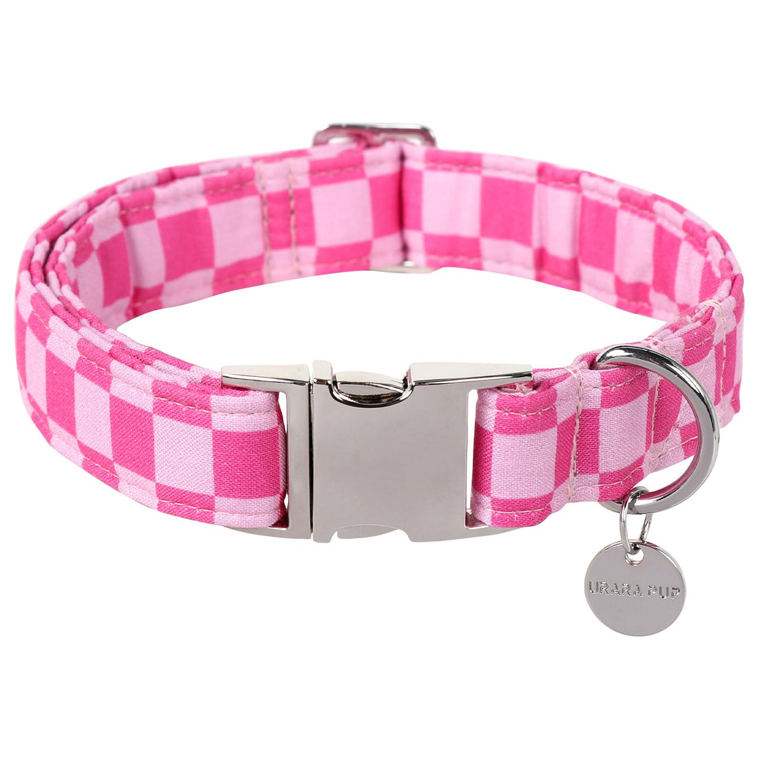 UP URARA PUP Dog Collar for Summer,Cute Pink Plaid Dog Collar,Cotton