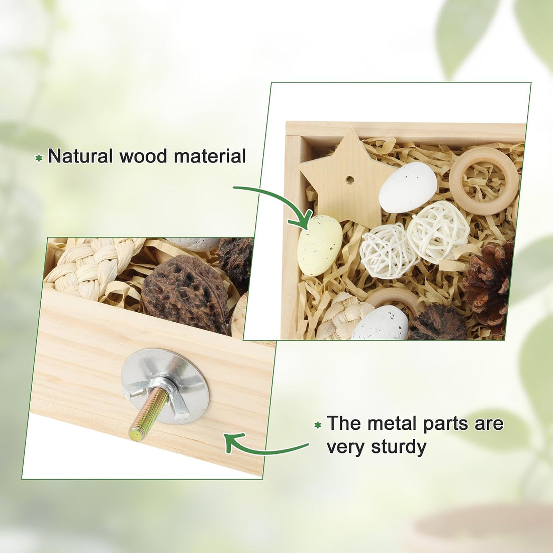 Bird Foraging Toys Box, Wooden Foraging for Bird, Wood Color M