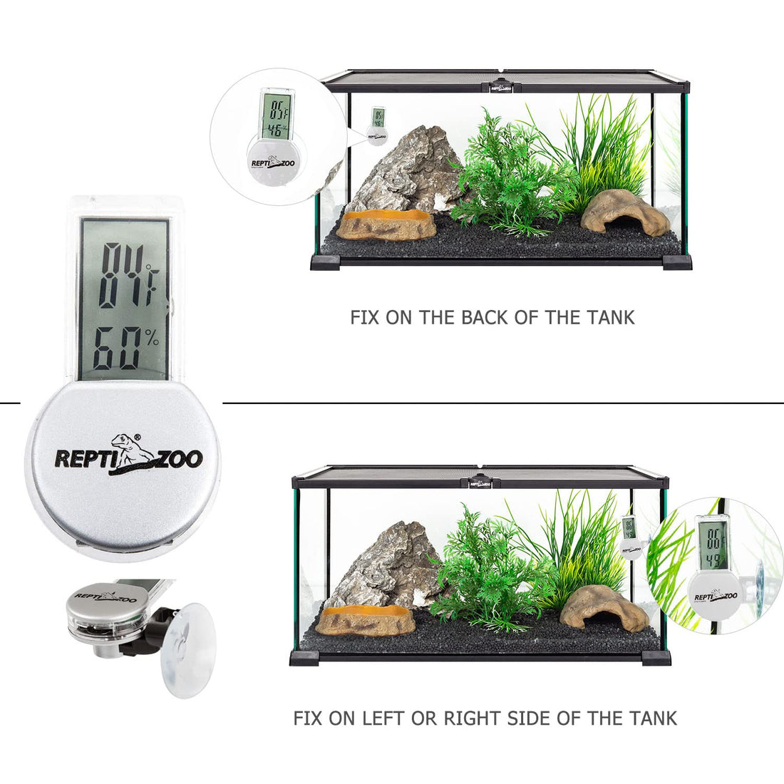 REPTI ZOO Reptile Thermometer Hygrometer with Suction Cup