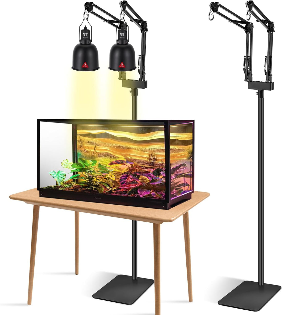 DXOPHIEX Dual Reptile Lamp Stand Reptile Light Stand with 2 Brackets